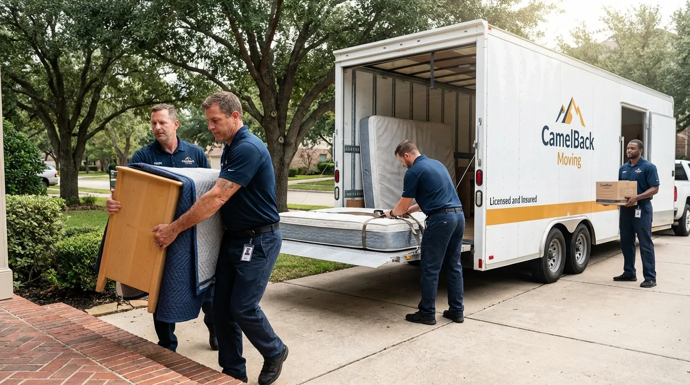 Crew loading residential truck for cross-state move from Winter Springs, FL