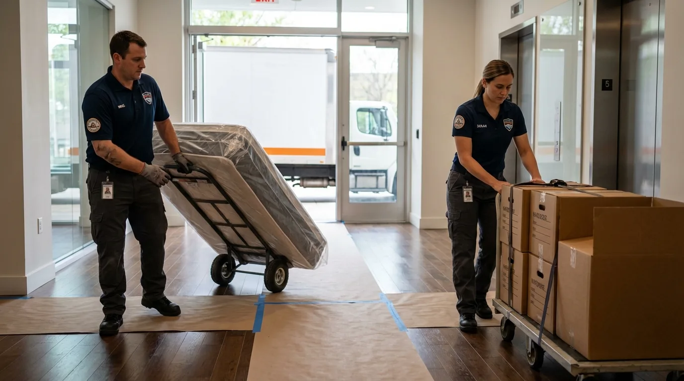 Professional apartment movers loading elevator in Winter Springs, FL